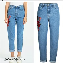 Джинсы с высокой талией для женщин, плюс размер, корейский стиль, уличная одежда, джинсы из денима с вышивкой