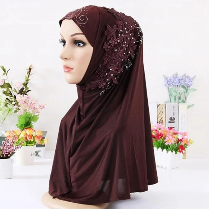 

New Instant HIJAB Turban With Diamonds Flower High Quality Hijab Caps Headscarf Islamic Scarf Scarves