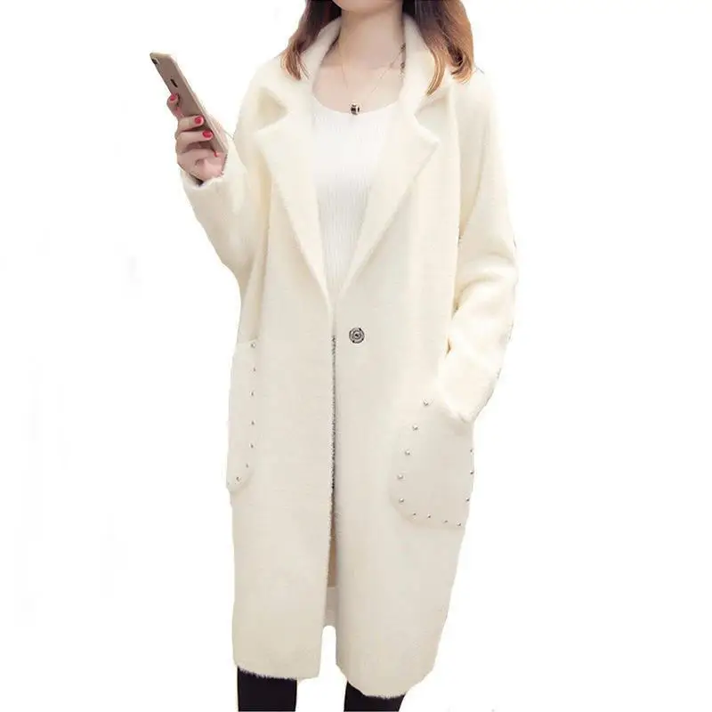 

2019 Autumn Winter Women Korean Loose Faux Mink Fur Knitted Cardigans Sweater Female Thicken Casual Knit Outwear Pull Femme X96