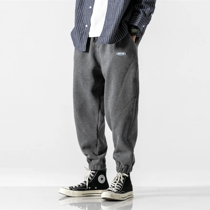 

Wu Navigation Winter Japanese-style Retro Popular Brand MEN'S Wear Solid Color Casual Athletic Pants Brushed And Thick Loose-Fit