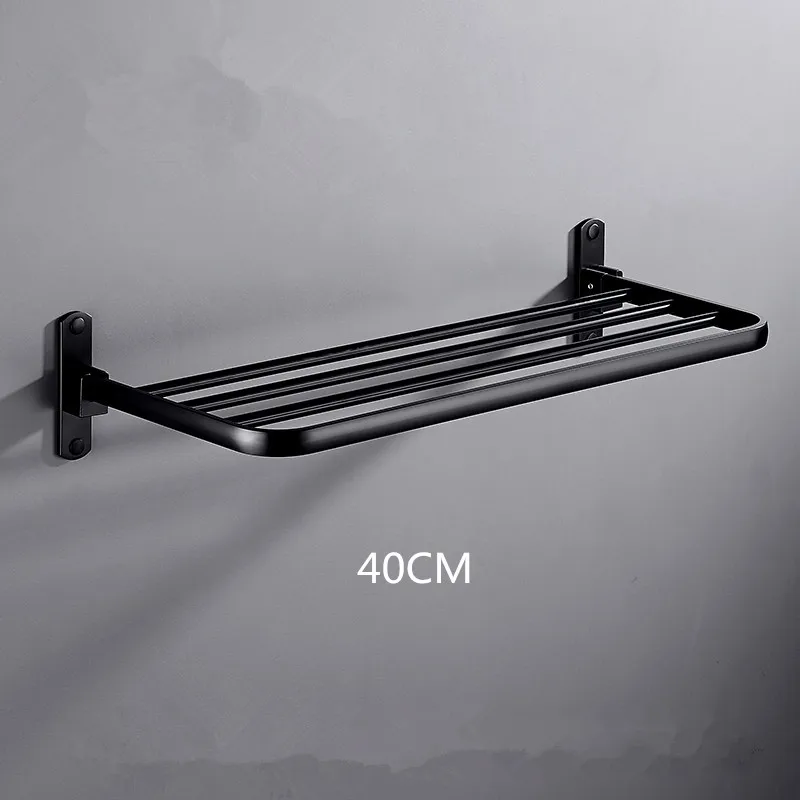 black 40cm Складной Ванная комната Полотенца стойка черный/белый Алюминий подвижный Ванна Полотенца держатель 40/50/60 см полки для ногтей /стены Полотенца рельс - Цвет: black 40cm