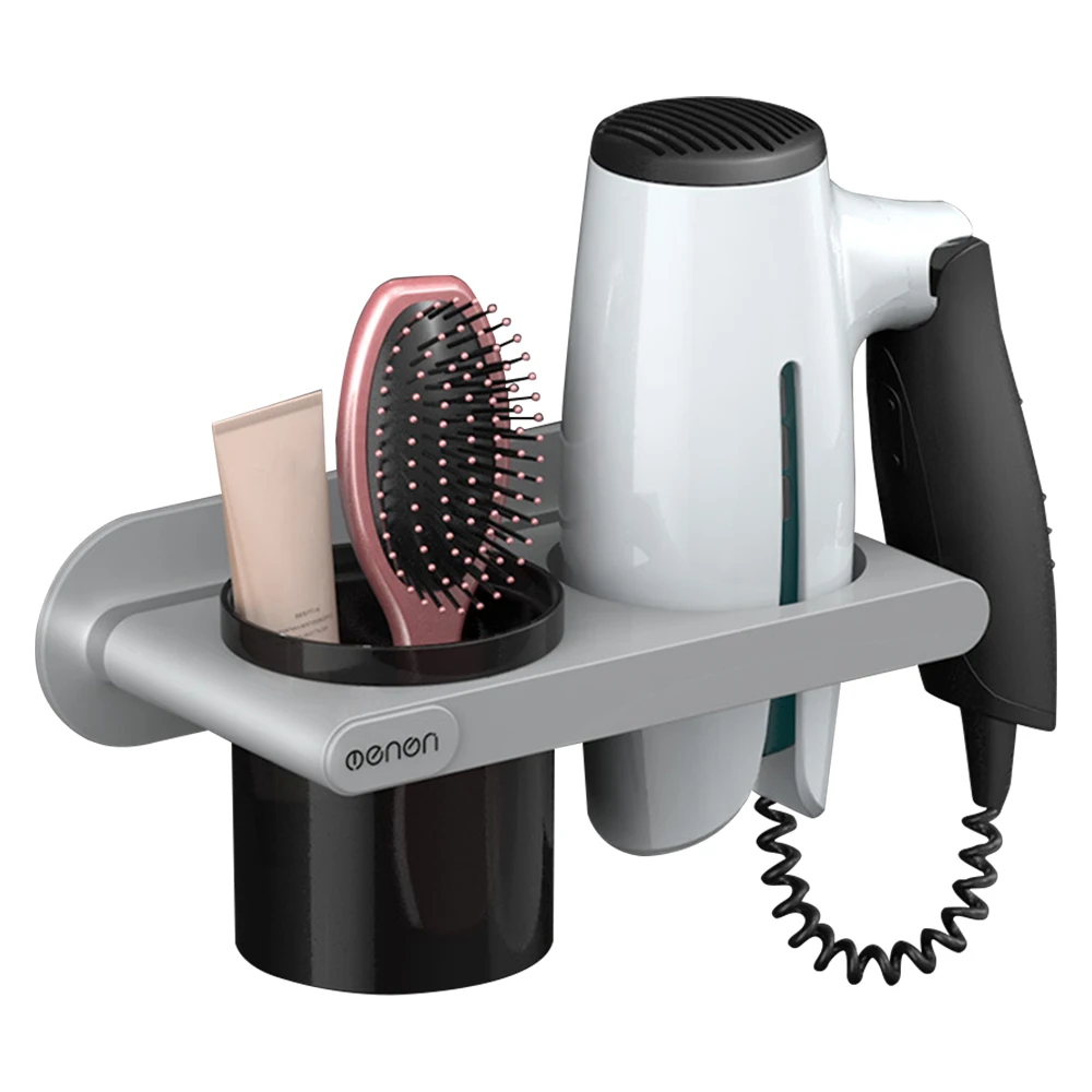 Menen держатель для фена настенный фен для волос подвесной Стеллаж с органайзером для хранения чашек для ванной комнаты - Цвет: Grey  Without Bar