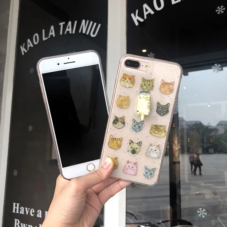 Для iPhone X i8 i8 Plus 6 6S 7 8 Plus чехлы с рисунками из мультфильмов Прозрачные красивые Чехлы с шелконом Мода Ins