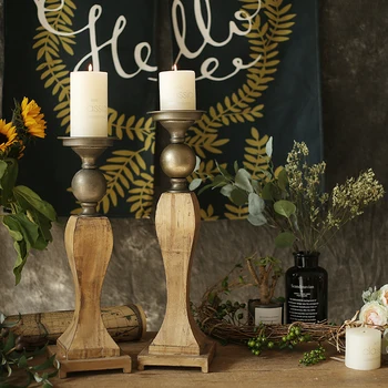 

American Retro Metal Wooden Home Living Room Dining Table Romantic Candlestick Nostalgic Candlestick Soft Decoration Ornaments
