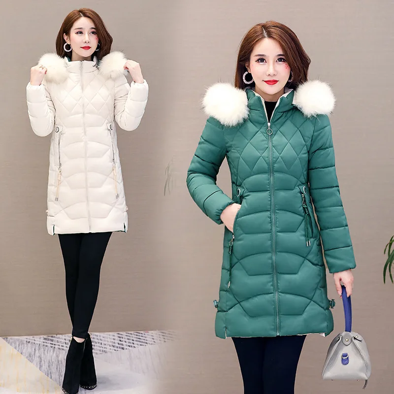 

Mid-length Cotton-padded Clothes Women's 2019 New Style Autumn & Winter Large Fur Collar Korean-style Cotton Coat Women's Fashio