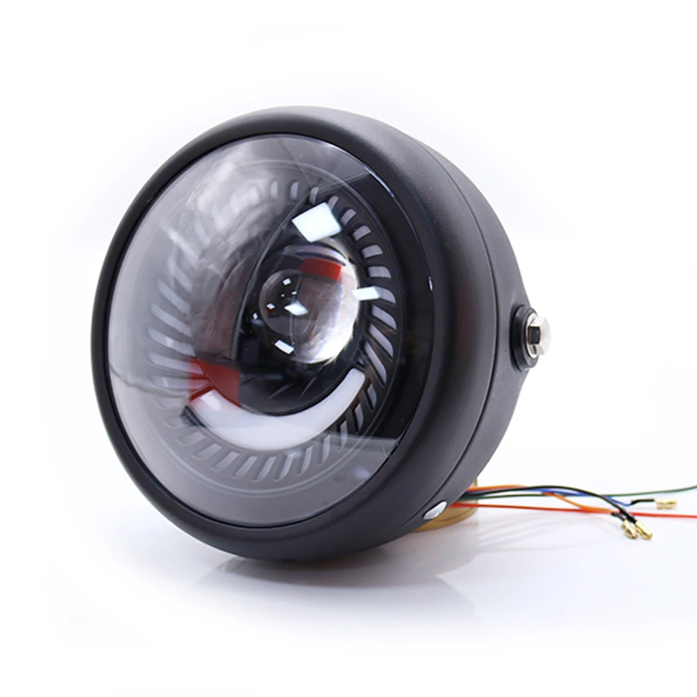 6,5 ''светодиодный фонарь для мотоцикла DRL Halo Ring High Low Beam боковое Крепление Фары для Bobber Кафе Racer Cruiser Винтажный стиль