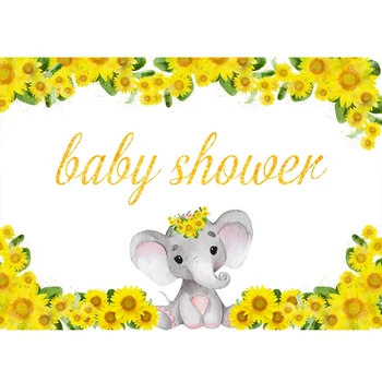 

Backdrop for photography Yellow sunflower little elephant baby shower party curtain background decoracion photophone