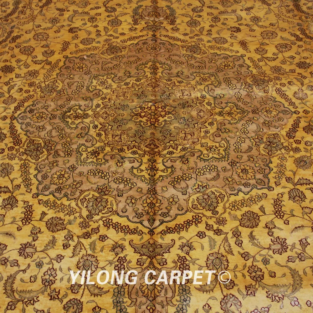 Yilong 9'x12 Античная Классика Коврик Большой бежевый медальон vantage шелковые ковры ручной работы (0898)