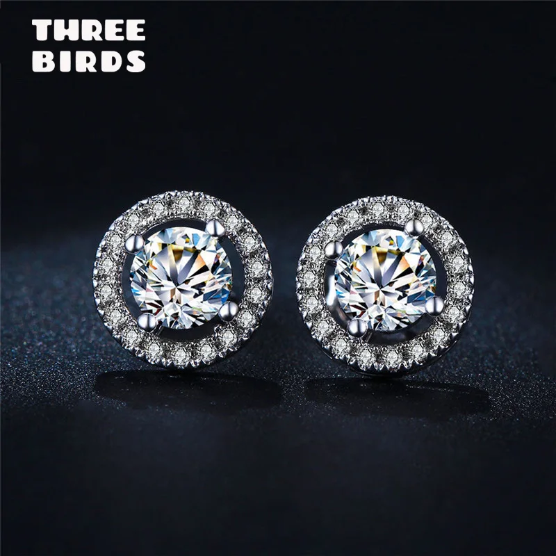 

Tiny Trendy Round Circle Studs Earrings Elegant White Crystal Silver Four Claws Cubic Zircons Designer Earrings For Women Luxury