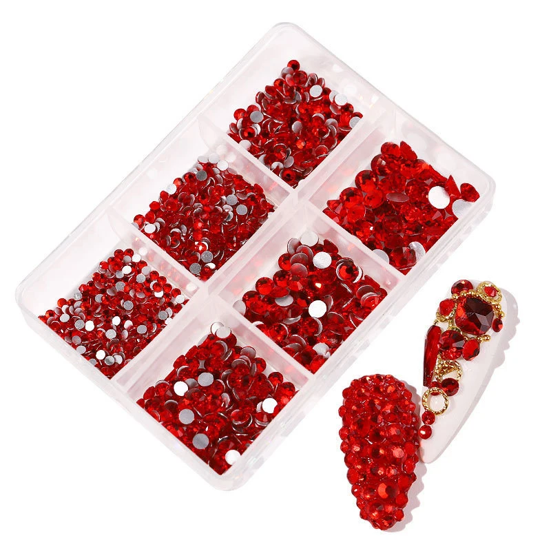 1600Pcs AB and Red Nail Crystal Rhinestones Multi Sizes Round Beads Flat  Back AB Red Nail Crystals Stones Gems with Pen for Nail Art DIY Decor  Jewelry