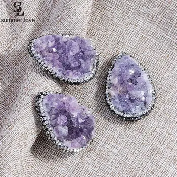 

5PCS Luxury Silver Color Purple Crystal Pendants Fit Necklace Natural Stone Water Drop Charms for DIY Jewelry Making Wholesale