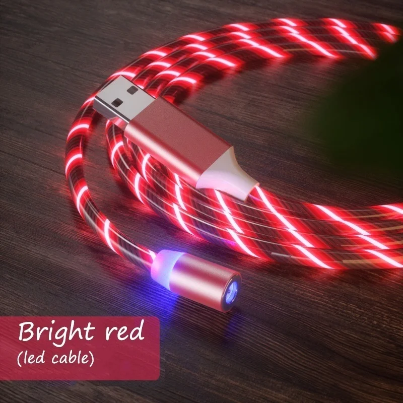 Bright red Цветной светодиодный магнитный кабель Micro USB типа C для быстрой зарядки и передачи данных для мобильных телефонов Iphone, samsung, Xiaomi, Android - Цвет: Bright red