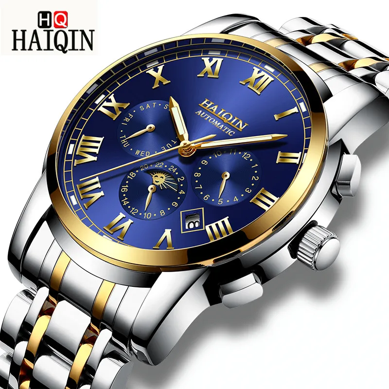 

HAIQIN Mens Watches Top Brand Luxury Automatic Mechanical Watch Men Full Steel Business Waterproof Fashion Sport Wristwatch 2019