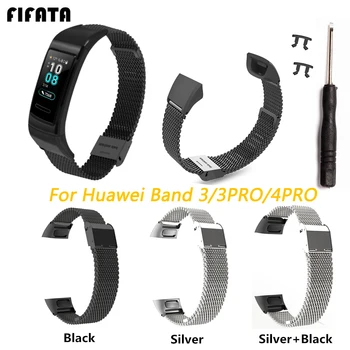 

FIFATA For Huawei Band 3/3 Pro Stainless Steel Metal Replacement Strap For Huawei Band 4 Pro Smart Watch Wristband Accessories