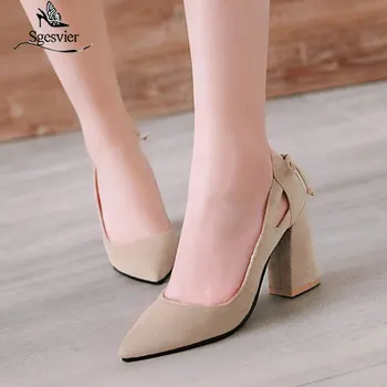 

SGESVIER 2020 New Spring Women Pumps High Heel Pointed Toe Shoes For Woman Slip On Lady OL Shoes Square Heel Size 33-45 OX198