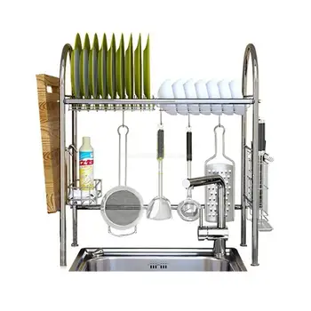 

est Kitchen Organizer Stainless Steel Storage Dihes Sink Drying Rack with Hook Not Rust Hooks Pans Storage Shelf Rack