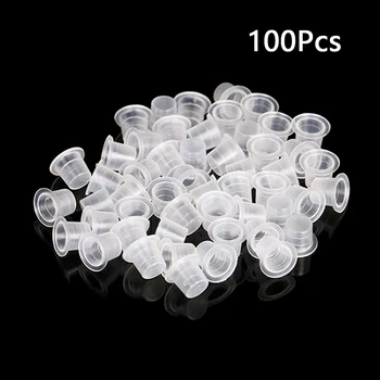 

100pcs Tattoo Holder Clean Ink Cup Caps Pots Tattoo Accessory Transparent Durable Plastic Disposable Makeup Pigment Container