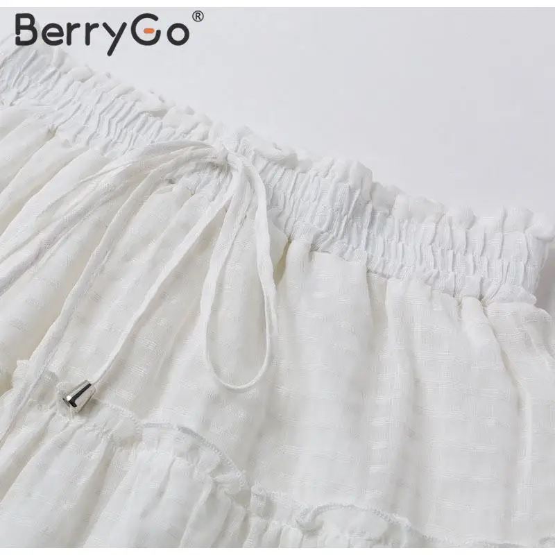 BerryGo короткая юбка с оборками и высокой талией, Женская Повседневная Уличная одежда, женские хлопковые юбки, элегантная женская мини-юбка трапециевидной формы на шнуровке