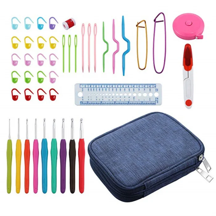 1set Aluminium Crochet Hooks Afghan Knitting Needles Hooks with Carrying Box TB Sale