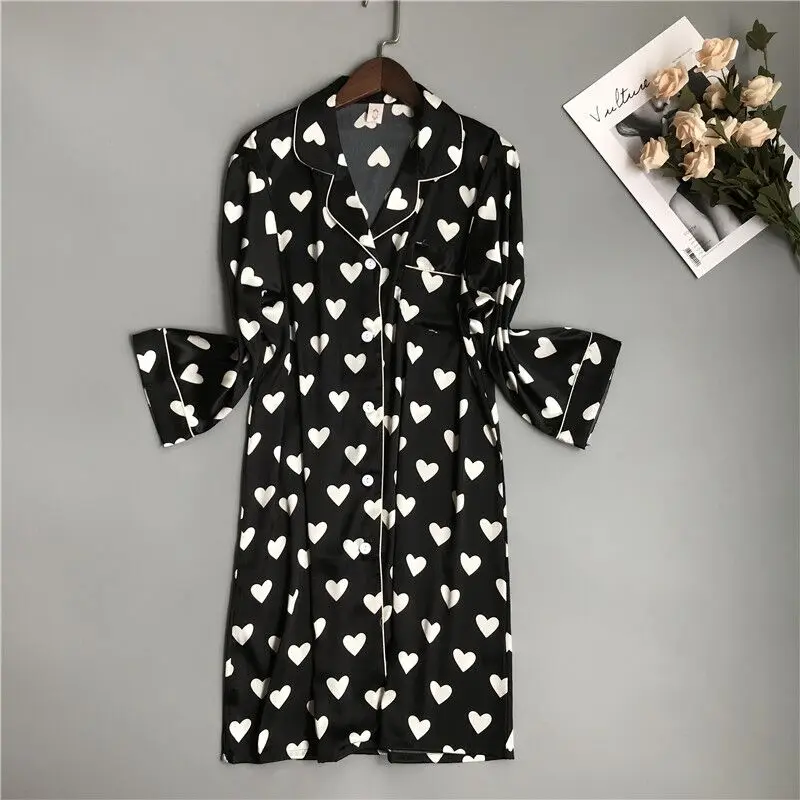 Женская ночная рубашка с принтом, ночные рубашки, Сексуальная атласная пижама с длинным рукавом, шелковая Домашняя одежда, ночные рубашки и ночные рубашки - Цвет: As picture