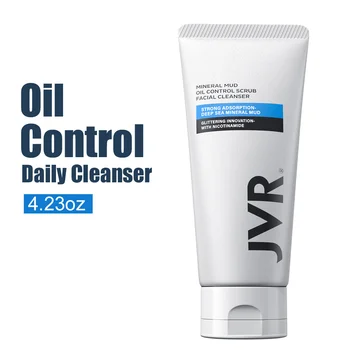 

JVR Men Mineral Mud Facial Cleanser Blackhead Remover Deep Cleansing Oil Control Face Wash Male Shrink Pore Face Scrub Skin Care