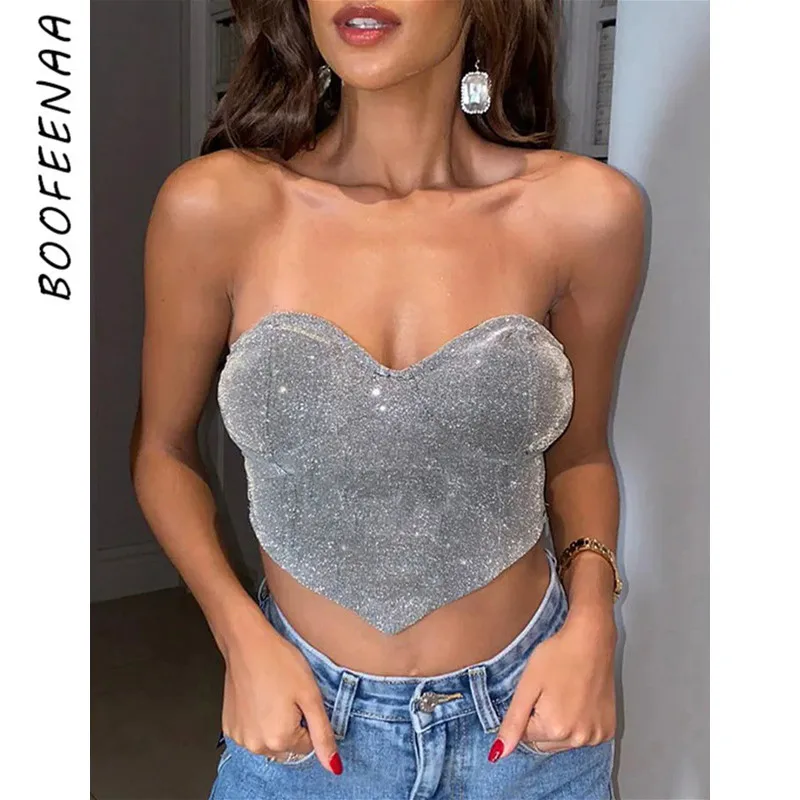 BOOFEENAA блестящие сексуальные топы летние женские вечерние на выход Клубная одежда