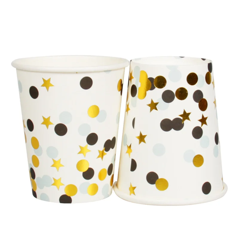 Черная одноразовая посуда из золотой фольги, вечерние бумажные стаканчики, бумажные полотенца, принадлежности для дня рождения, вечеринки, свадьбы, украшения для детей - Цвет: cup 10pcs