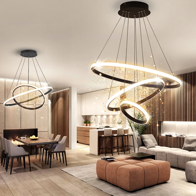 

Black/White Selling Modern led Pendant Lights for Living room Dining room office Circle Rings Aluminum Pendant Lamp Fixtures