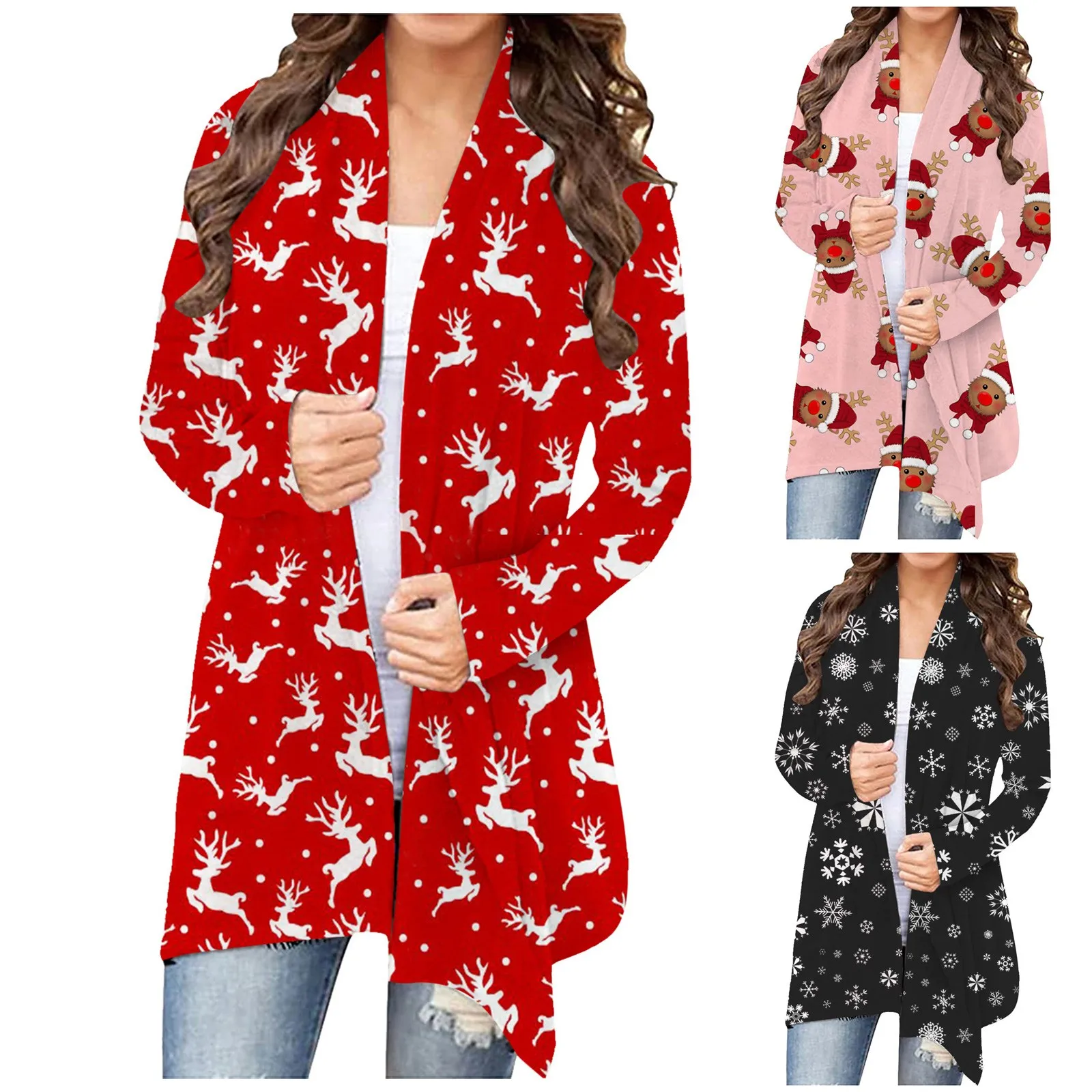 Women's Cape Style Oversized Coat European And American Christmas Windbreaker Women Christmas Cute Deer Print Cardigan 2021 New 1