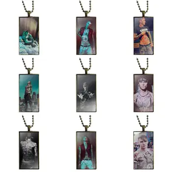 

For Girls Gifts Machine Gun Kelly Mgk Vintage Jewelry Bronze Plated With Glass Cabochon Choker Long Pendant Rectangle Necklace
