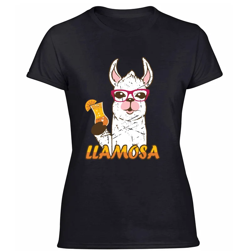 Забавная Повседневная футболка llamisa llama Mimosa wine alcohol drinking shirt Sunlight Мужская футболка Юмористические футболки с коротким рукавом - Цвет: Women-Black