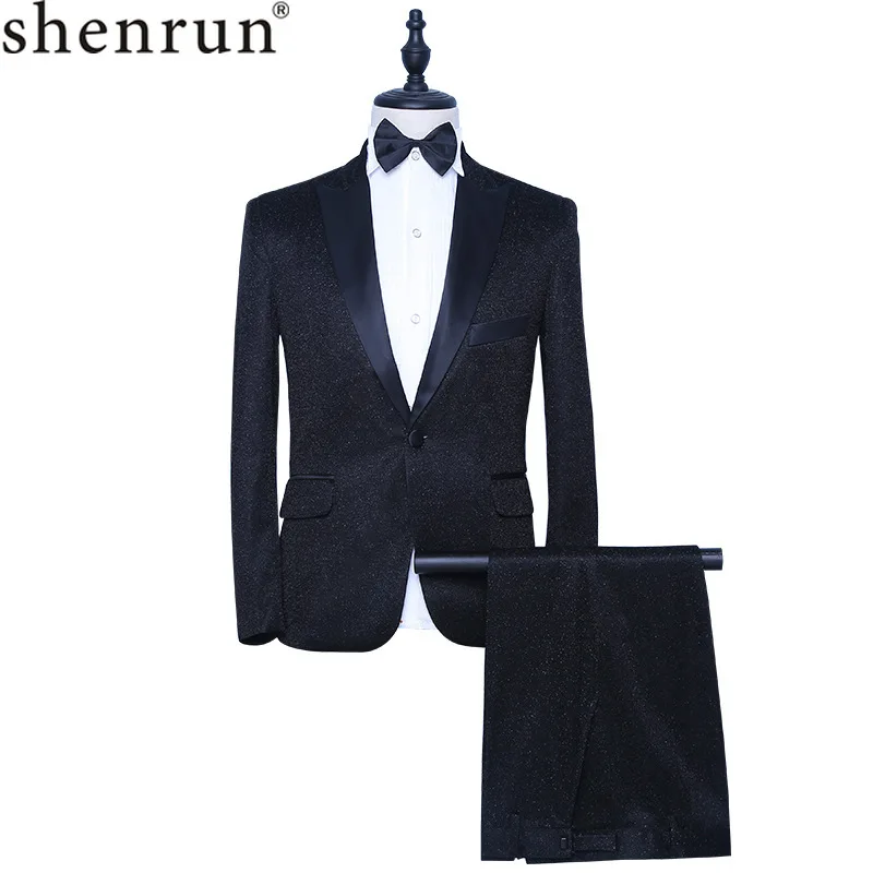 

Shenrun Men's Black Tuxedo Slim Fashion Groom Suit Jacket Pants Singer Drummer Host Party Prom Stage Costumes Night Club Suits