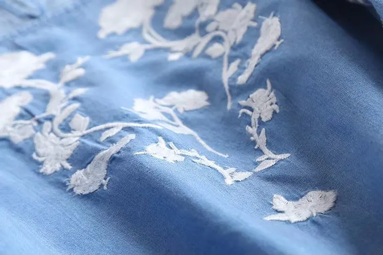 Летняя одежда в западном стиле, вырез лодочкой, короткий рукав, универсальный Тенсел, промышленный, изысканная вышивка, тенсел, компьютерный кабель, замок Wo
