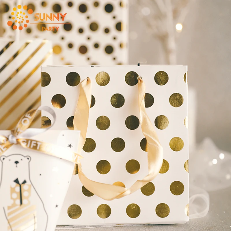 Роскошный золотой цвет полоса круглая точка сумка Лось Снежинка из бумаги посылка сумки подарок на день рождения на годовщину упаковка вечерние принадлежности
