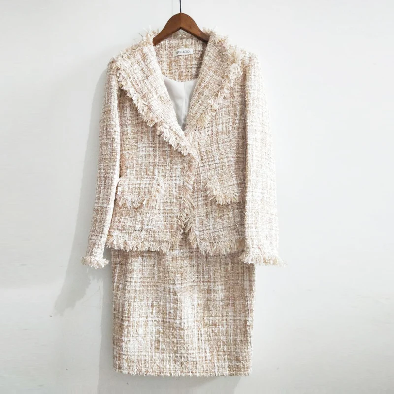 Твидовый жакет + юбка костюм женский профессиональный 2019 весна / осень зима