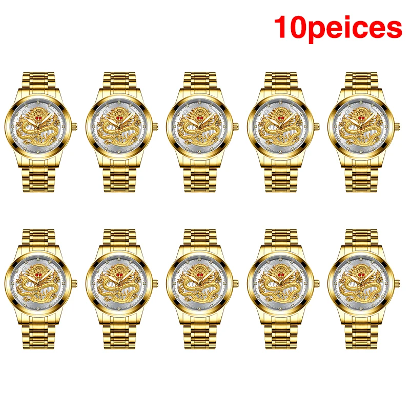 D(10 Pieces) FNGEEN Топ Бренд роскошные золотые мужские без механические часы 3D ЧПУ жизнь водонепроницаемый дракон лицо полностью Твердые часы наручные часы - Цвет: D(10 Pieces)