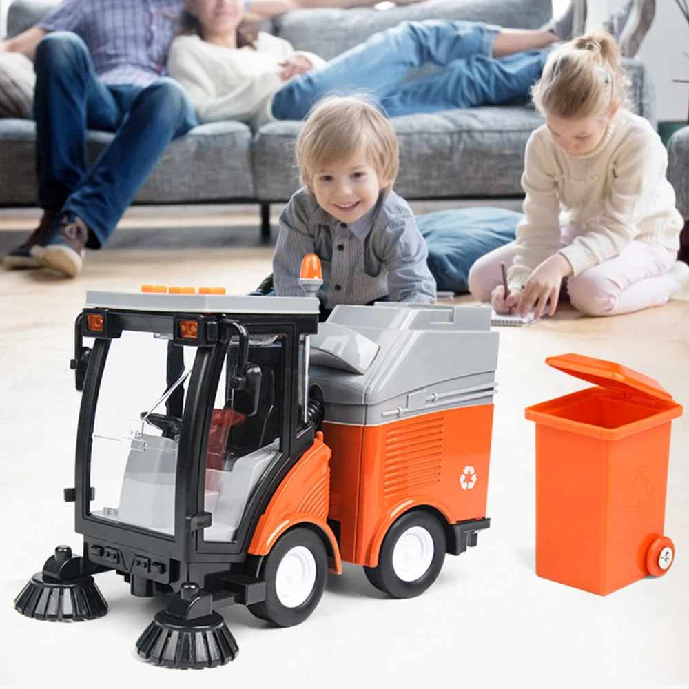 

2020 New Simulation Road Sweeper Car Toy Garbage Truck Sanitation Disposal Streetcar Model Light Music Pull-back Vehicle Toy