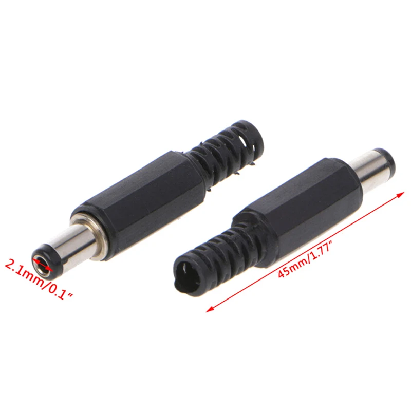 5-10pcs-pack Black DC Power Plug 5.5 X 2.1 Mm For Welding Line Black DC Power Male Plug Jack Adapter