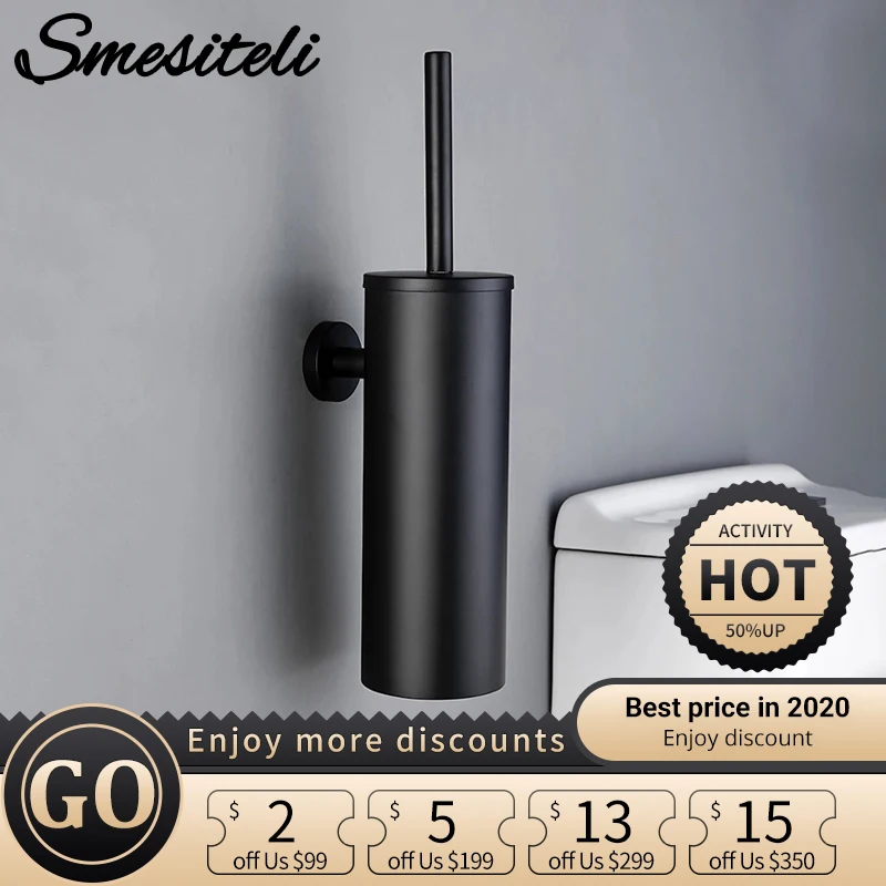 Bathroom Black Toilet Brush Holder Set With Trump Bar 304 Stainless Steel Wall Mounted Toilet Brushes For Cleaning Storage