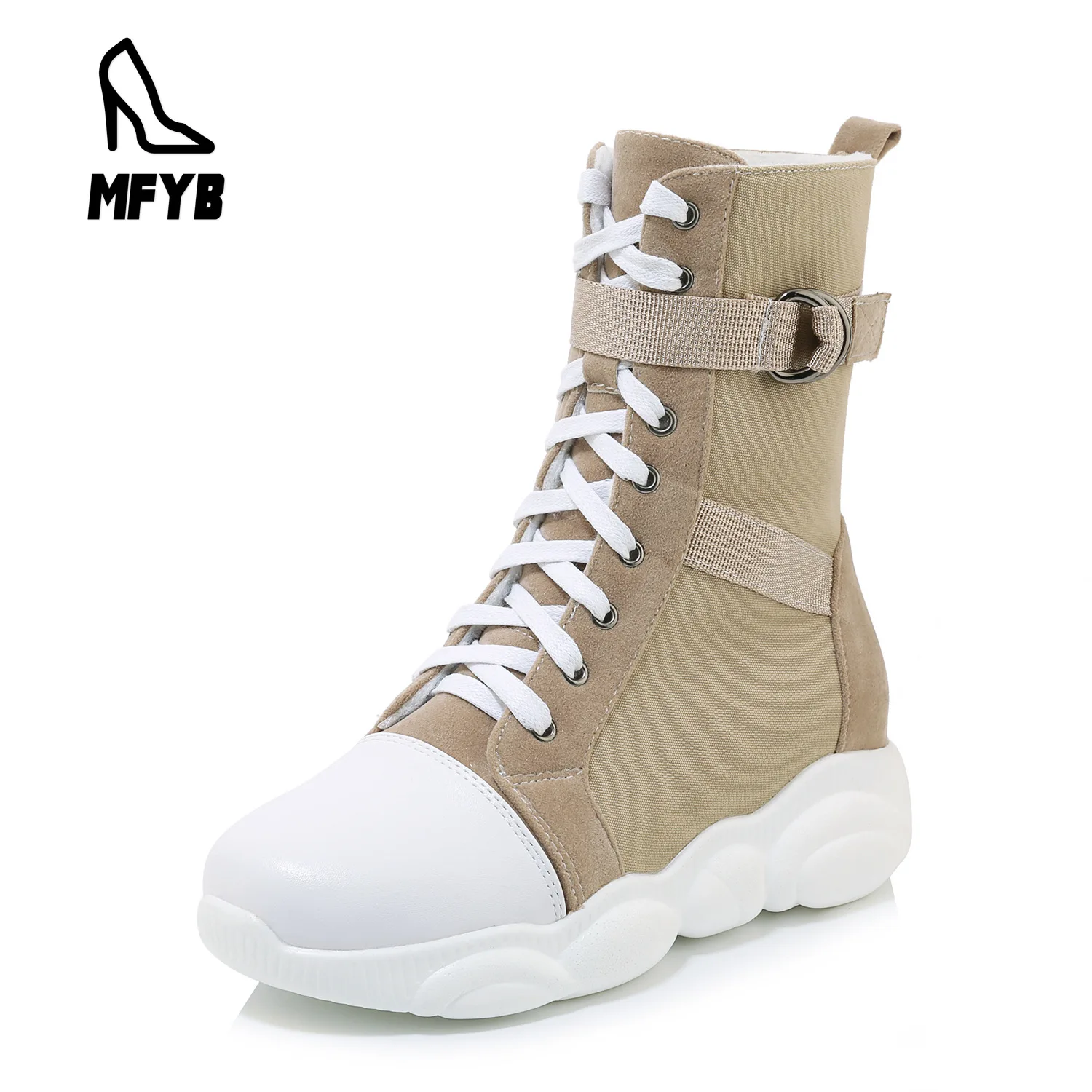 

MFYB Women's boots 2019 autumn and winter new product comfortable flat bottom 34-46 panda bottom cross strap low boots