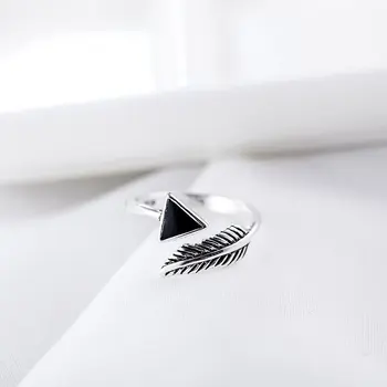 

Bijoux Fashion Real 925 Sterling Silver Feather Rings for Women Boho Adjustable Antique Rings Anillos