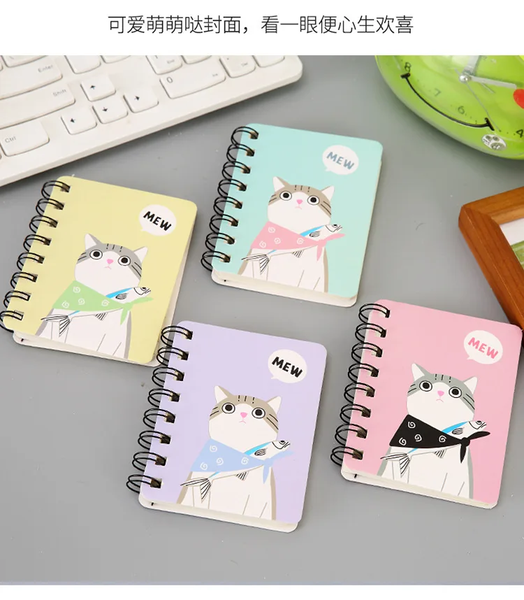 80Page A7 Korea Cartoon Anime Coil Notebook Small Notepad Animal Rollover Office School Learn Supplies Mini Kawaii Diary Journal