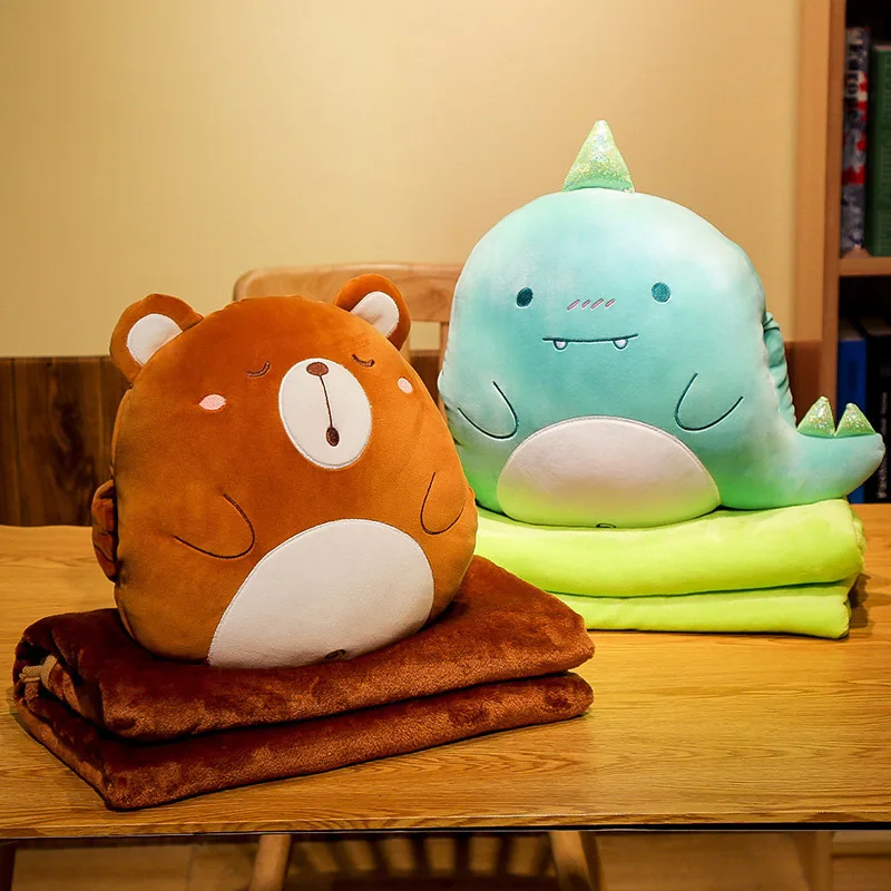 Cartoon Animals Plush Pillow  Keep warm Multifunction 3 in 1 Throw Pillow Hand Warm Pillow Cushion Baby Kids Blanket Stuffed Toy 2