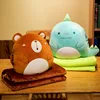 Cartoon Animals Plush Pillow  Keep warm Multifunction 3 in 1 Throw Pillow Hand Warm Pillow Cushion Baby Kids Blanket Stuffed Toy 2