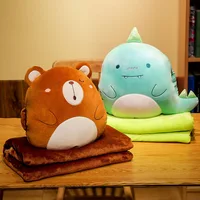 Cartoon Animals Plush Pillow  Keep warm Multifunction 3 in 1 Throw Pillow Hand Warm Pillow Cushion Baby Kids Blanket Stuffed Toy 2