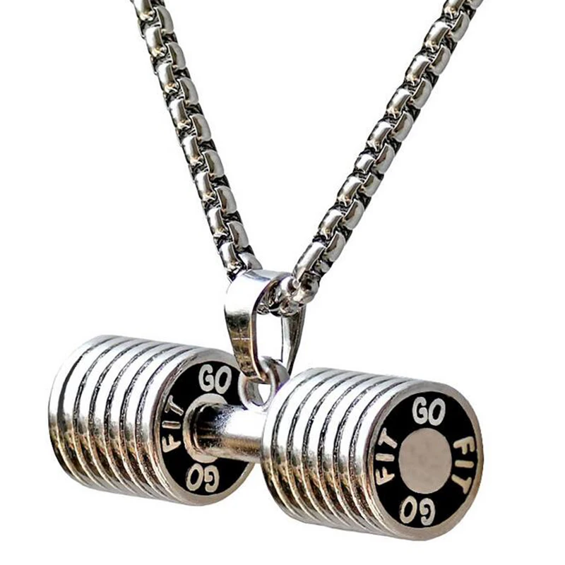 

Dumbbell Pendant Bodybuilding Fitness Necklace Small Size Silver Crossfit Barbell Necklace Fitness Jewelry Stainless Steel