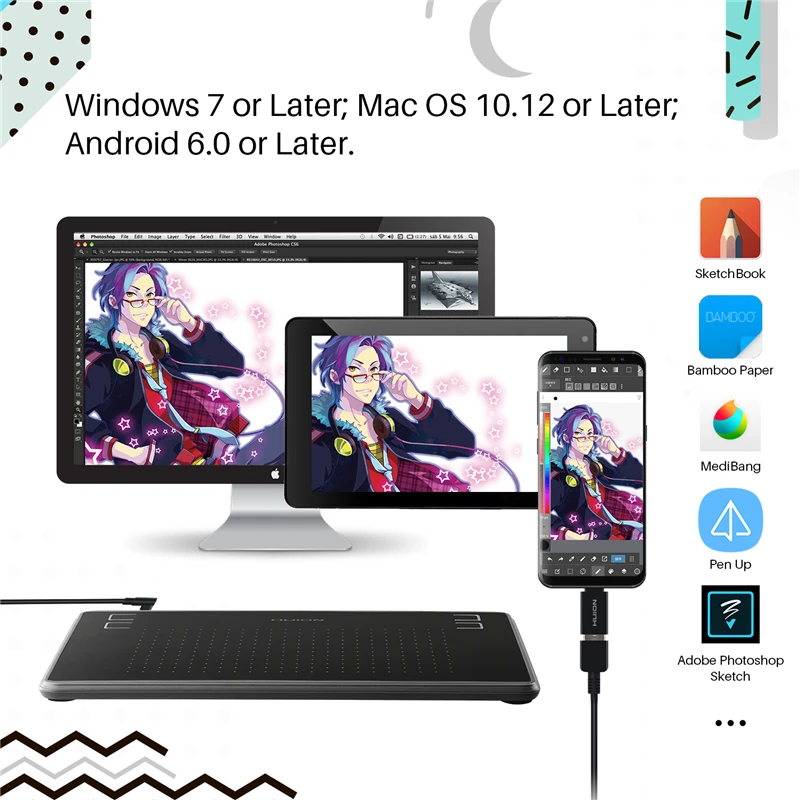 Huion H430P Digital Tablet Micro USB Tanda Tangan Grafis Menggambar Pena Tablet Osu Permainan Baterai Tablet Gratis dengan Hadiah-in Tablet Digital from Komputer 