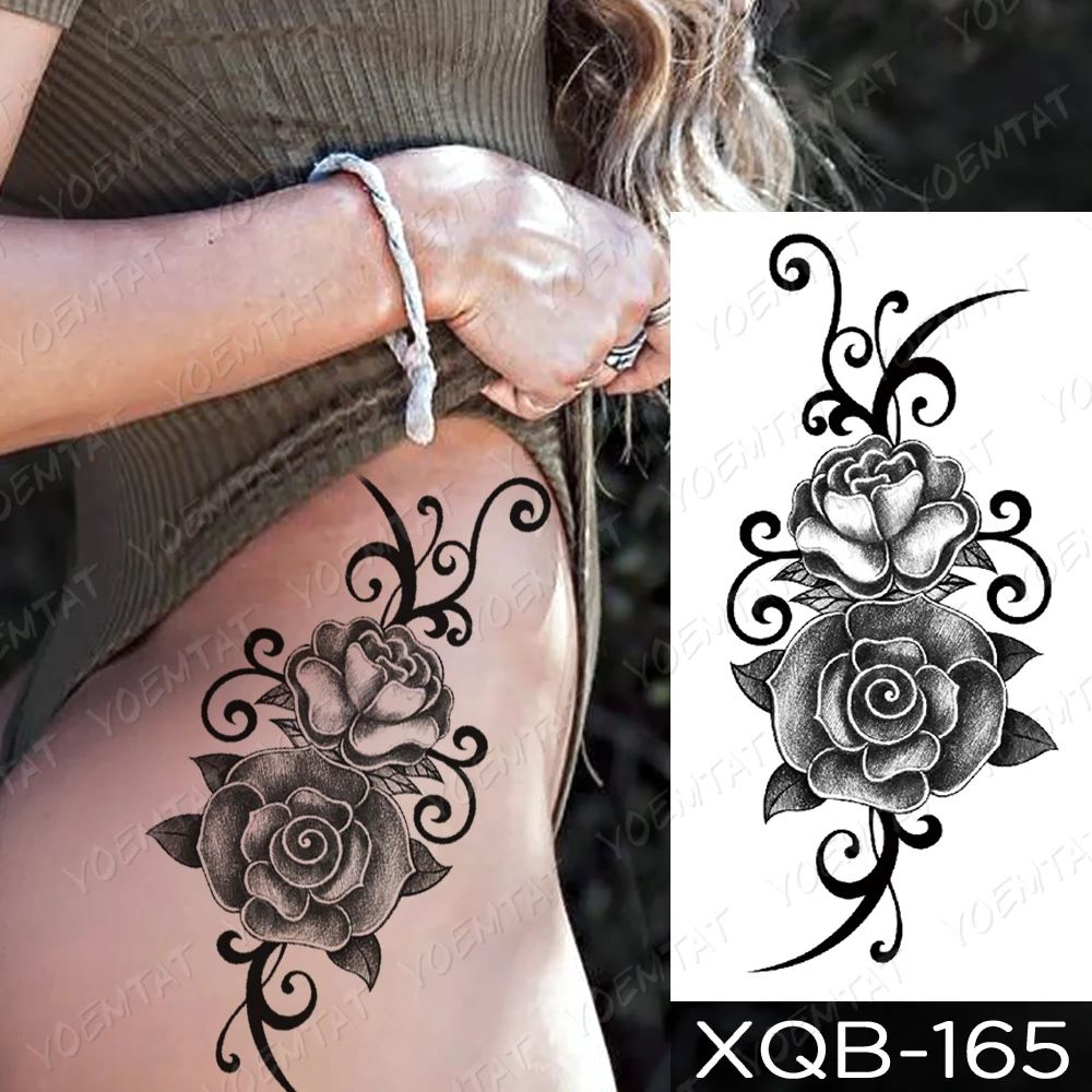 Sexy Temporary Tattoo Sticker Black Henna Rose Linear Fake Tatu Leg Waist  Crotch Back Women Girl Glitter Tato Kids Body Art 2021|Temporary Tattoos| -  AliExpress