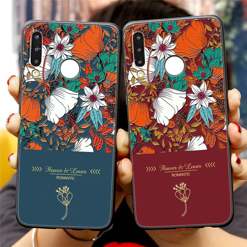 3D чехол с тисненым цветком для Huawei P40 Lite E P30 P20 P10 P9 P Smart Z Mate 10 20 30 Y6 Pro 2019 2017