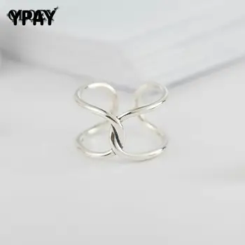 

YPAY Korean 925 Sterling Silver Adjustable Ring for Women 2018 New Arrival Open Cuff Finger Rings Fine Jewelry Gifts YMR407
